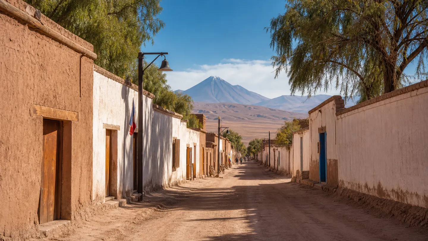 Calle de adobe en San Pedro de Atacama, base para visitar el Valle de la Luna